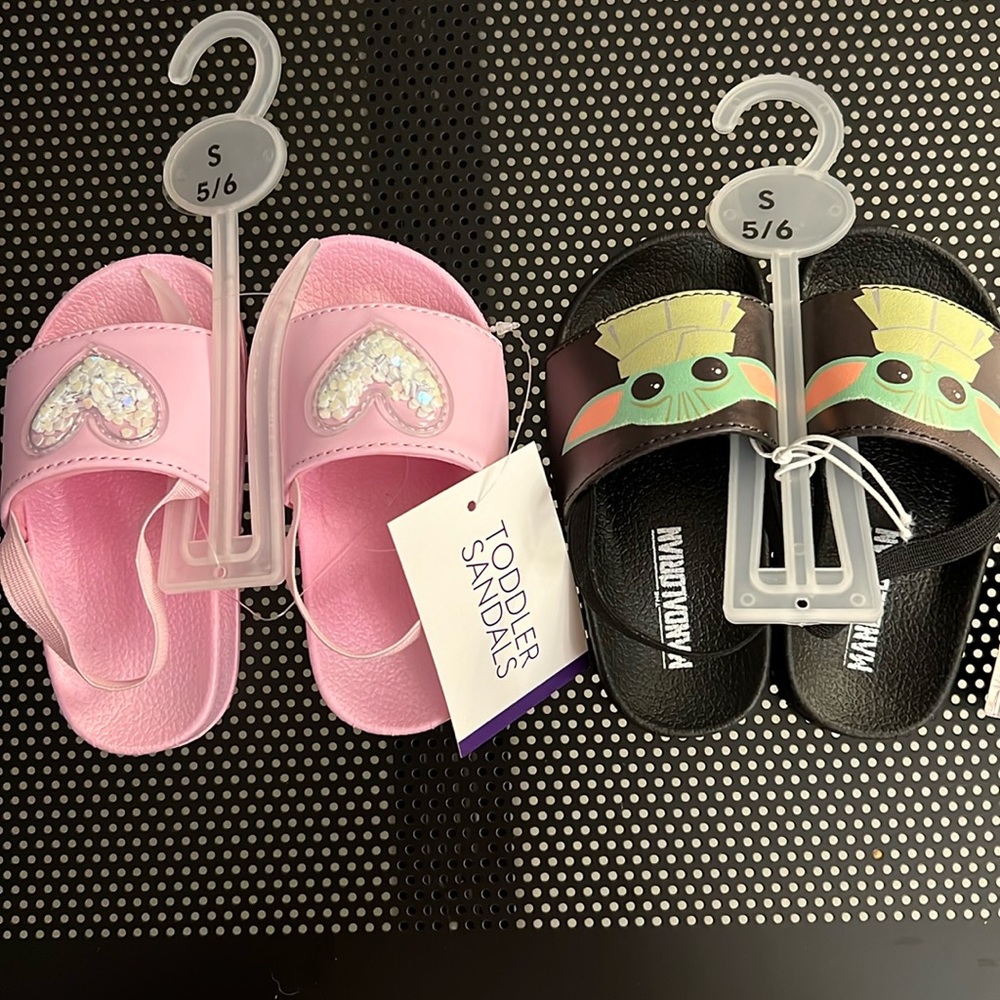 2 Pair Toddler size S 5/6 * Pink Sandals with Heart and Baby Yoda Mandalorian *